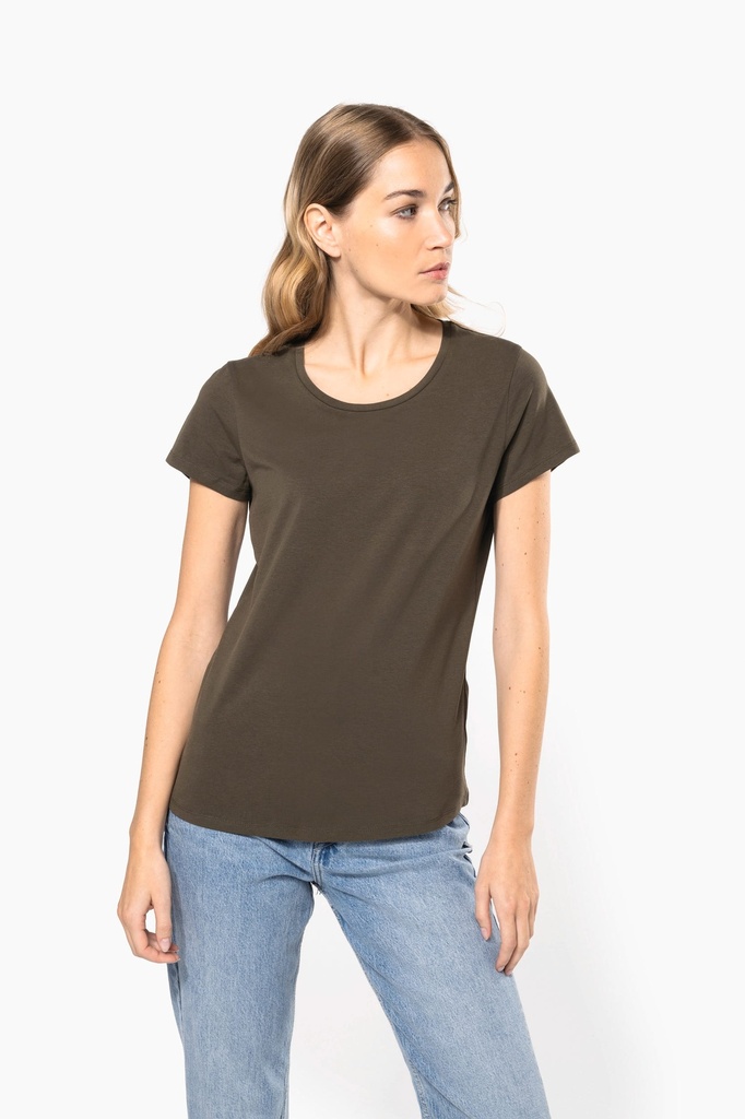 [K3013-DarkKhaki-S] K3013 - T-shirt col rond manches courtes femme - DarkKhaki (S)