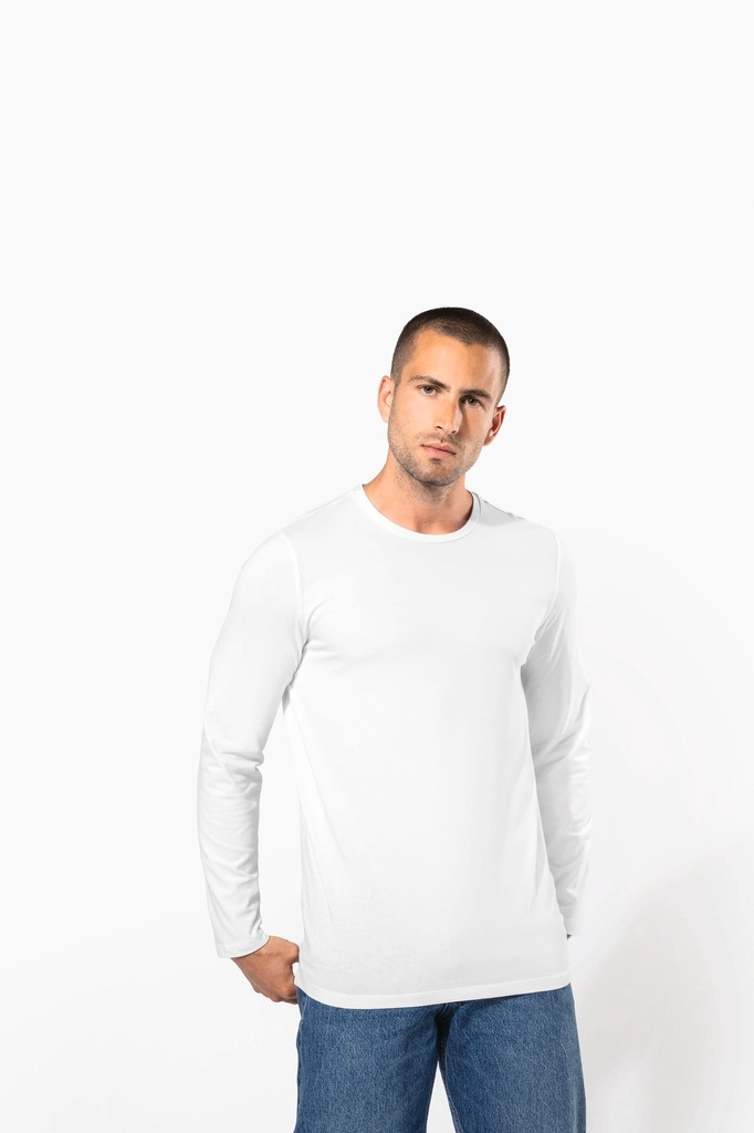 [K3016-White-S] K3016 - T-shirt col rond manches longues homme - White (S)