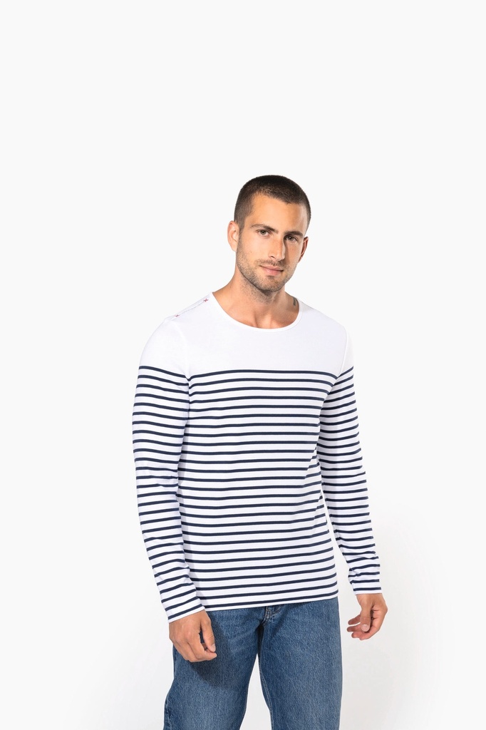 [K366-Navy_WhiteStripes-S] K366 - Marinière manches longues homme - Navy_WhiteStripes (S)