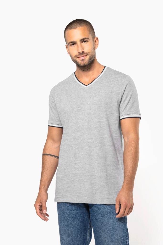 [K374-Red_Navy_White-S] K374 - T-shirt maille piquée col V homme - Red_Navy_White (S)