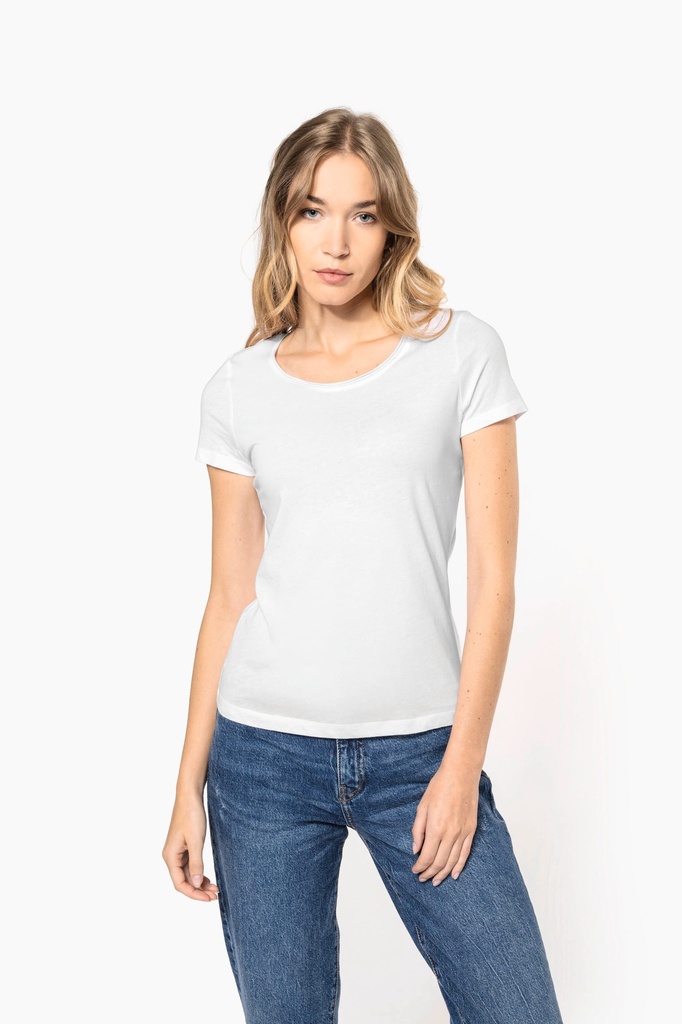 [K399-OceanBlueHeather-XS] K399 - T-shirt Bio col à bords francs manches courtes femme - OceanBlueHeather (XS)