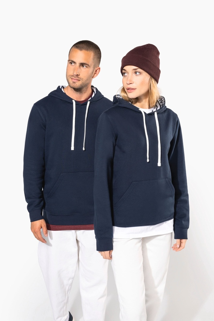 [K4013-Navy_Mariniere-XS] K4013 - Sweat-shirt à capuche contrastée à motifs unisexe - Navy_Mariniere (XS)
