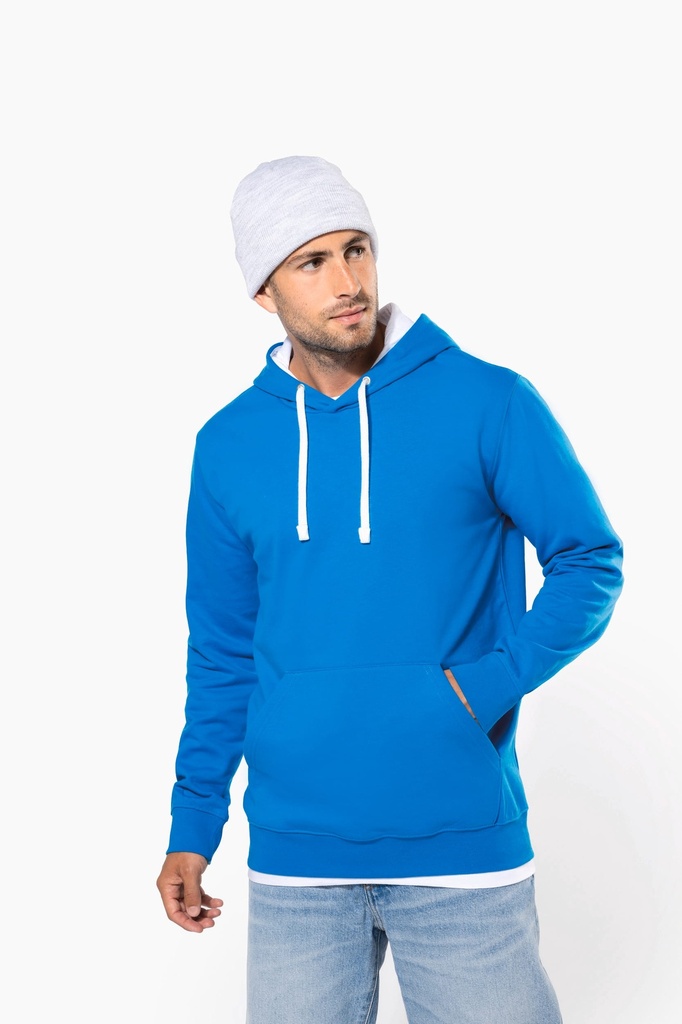 [K446-Wine_Navy-XS] K446 - Sweat-shirt capuche contrastée homme - Wine_Navy (XS)