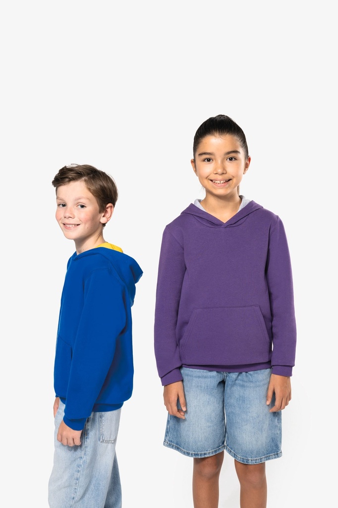 [K453-White_FineGrey-12/14ans] K453 - Sweat-shirt capuche contrastée enfant - White_FineGrey (12/14 ANS)