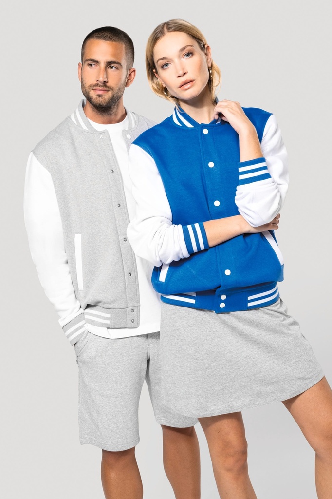 [K497-Red_White-XS] K497 - Blouson molleton teddy unisexe - Red_White (XS)
