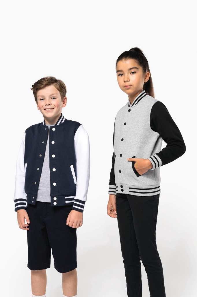 [K498-Navy_White-12/14ans] K498 - Blouson molleton teddy enfant - Navy_White (12/14 ANS)
