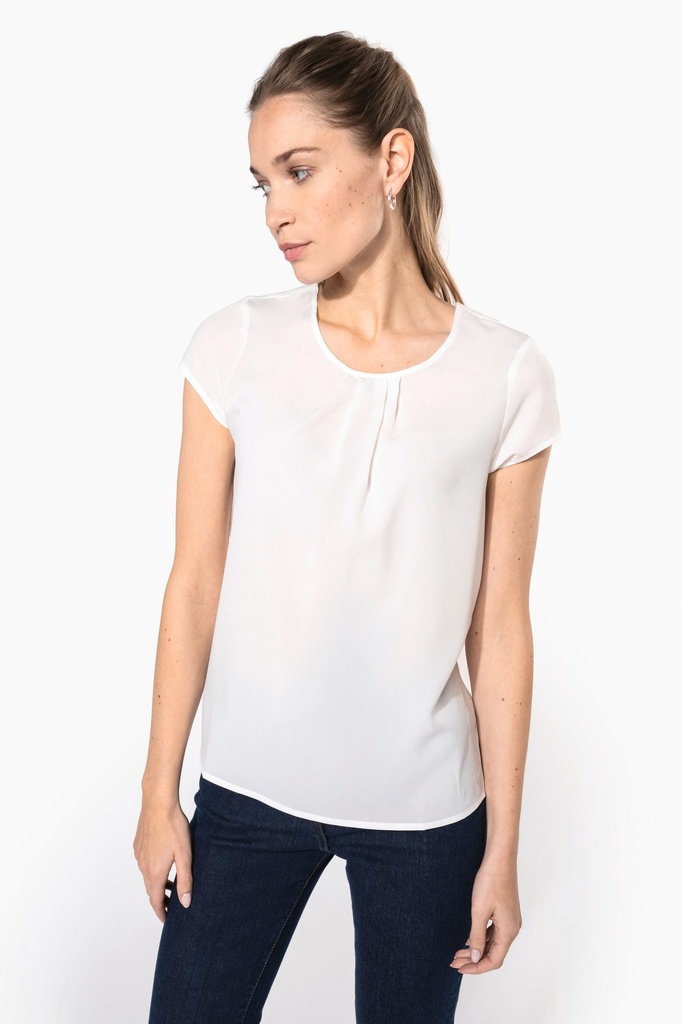 [K5002-DeepSeaBlue-44FR] K5002 - Blouse crêpe manches courtes femme - DeepSeaBlue (44FR)