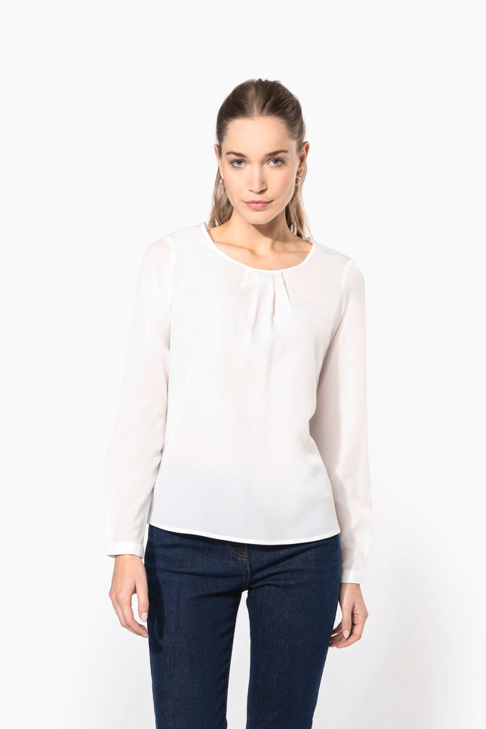 [K5003-OffWhite-44FR] K5003 - Blouse crêpe manches longues femme - OffWhite (44FR)