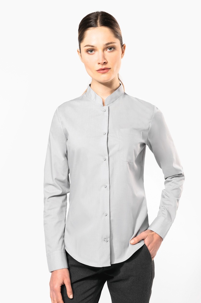 [K514-Black-XS] K514 - Chemise col mao manches longues femme - Black (XS)