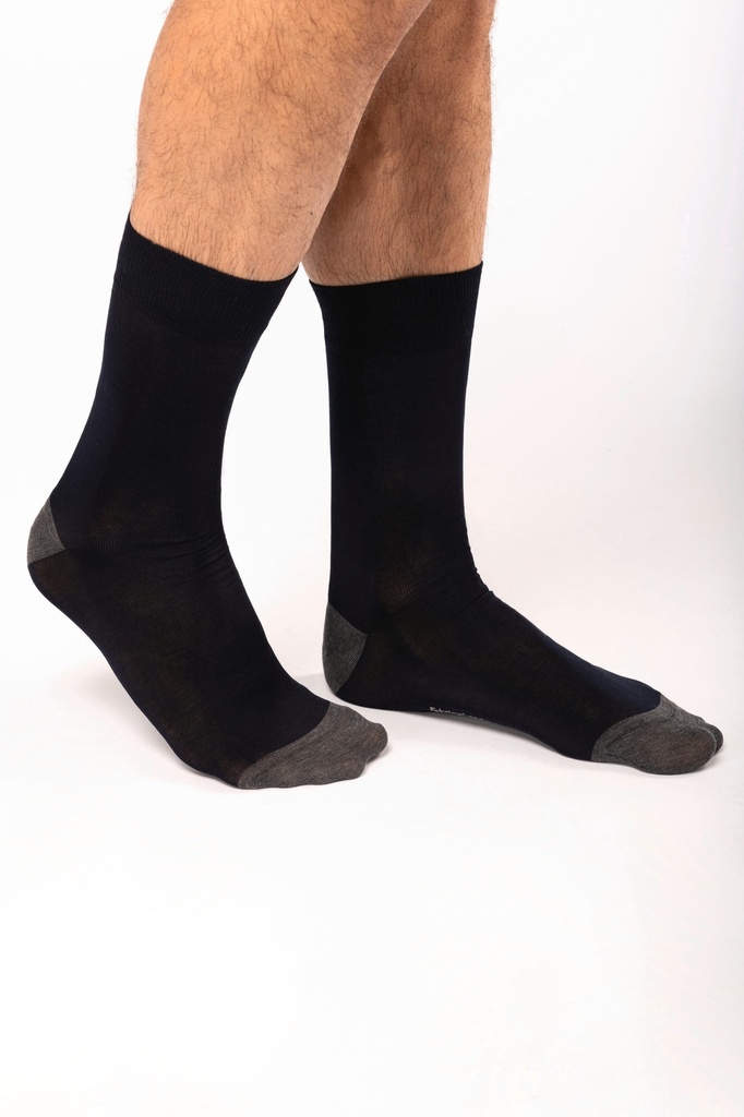 [K817-DarkGreyHeather_Black-39/42EU] K817 - Chaussettes de ville mi-hautes coton mercerisé Origine France Garantie - DarkGreyHeather_Black (39/42EU)