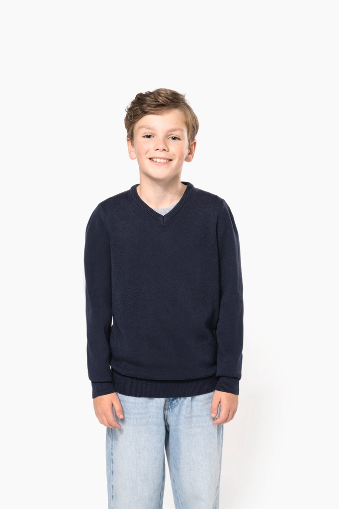 [K9109-Navy-12/14ans] K9109 - Pull col V enfant - Navy (12/14 ANS)