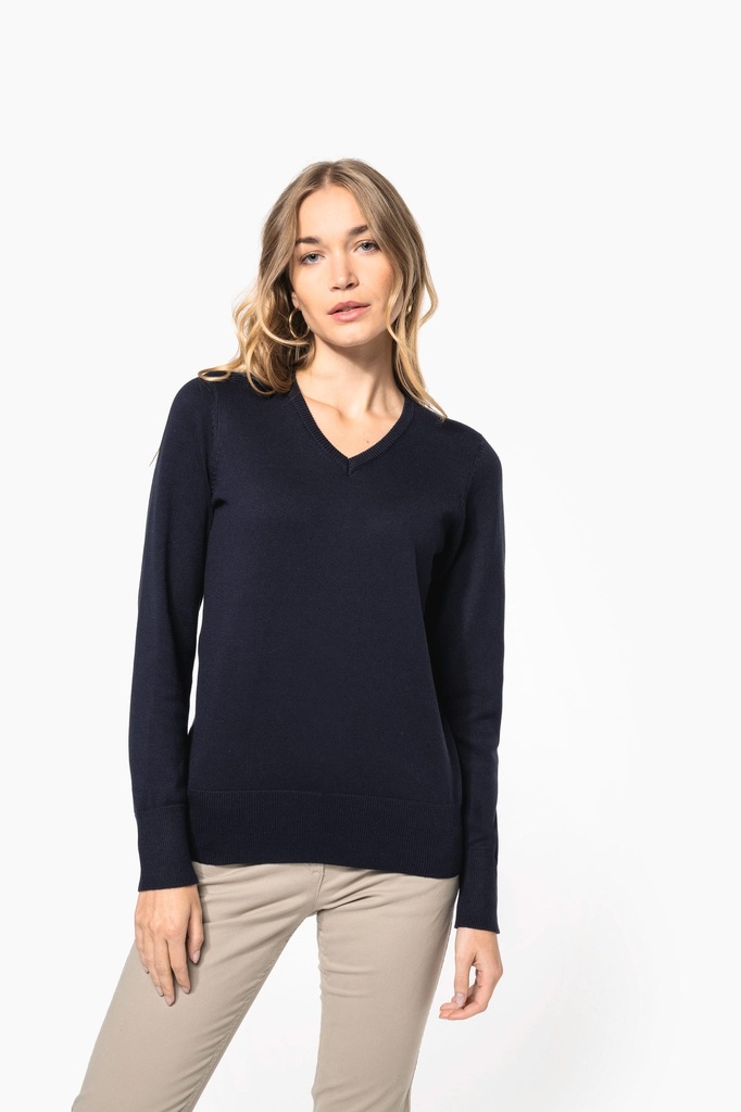 K966 - Pull col V femme - GreenMarbleHeather
