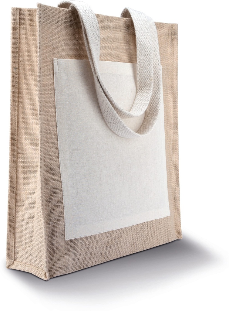 [KI0221-CherryRed_Gold-OneSize] KI0221 - Sac shopping toile de jute - CherryRed_Gold