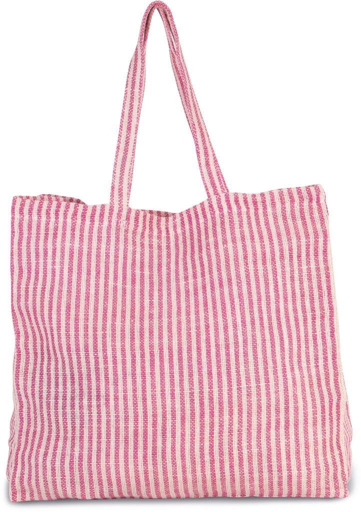 [KI0236-Magenta_Natural-OneSize] KI0236 - Sac shopping à rayures en juco - Magenta_Natural