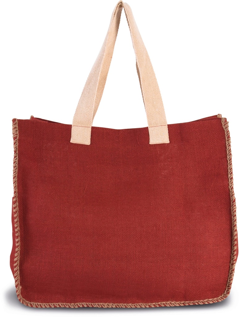 [KI0248-Natural_ArandanoRed-OneSize] KI0248 - Sac en jute avec coutures contrastées - Natural_ArandanoRed