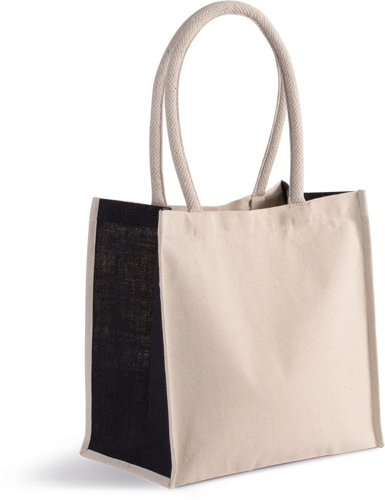 [KI0255-Natural_Black-OneSize] KI0255 - Sac cabas en coton / jute - 17 L - Natural_Black