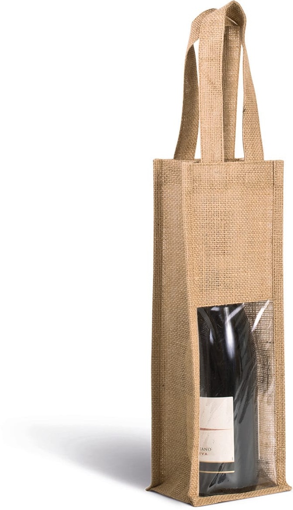 [KI0267-Black_Silver-OneSize] KI0267 - Sac porte-bouteille en jute - Black_Silver