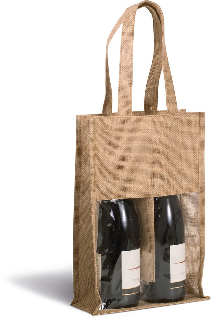 [KI0268-CherryRed_Gold-OneSize] KI0268 - Sac porte-bouteilles en jute - CherryRed_Gold