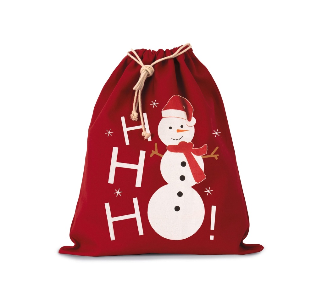 [KI0745-CherryRed-OneSize] KI0745 - Sac coton à cordon motif bonhomme de neige - CherryRed
