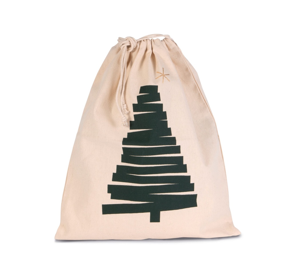 [KI0746-Black-OneSize] KI0746 - Sac coton à cordon motif sapin - Black