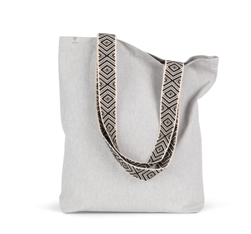[KINS117-PebbleGrey_EthnicBlack-OneSize] KINS117 - Sac shopping recyclé  - PebbleGrey_EthnicBlack