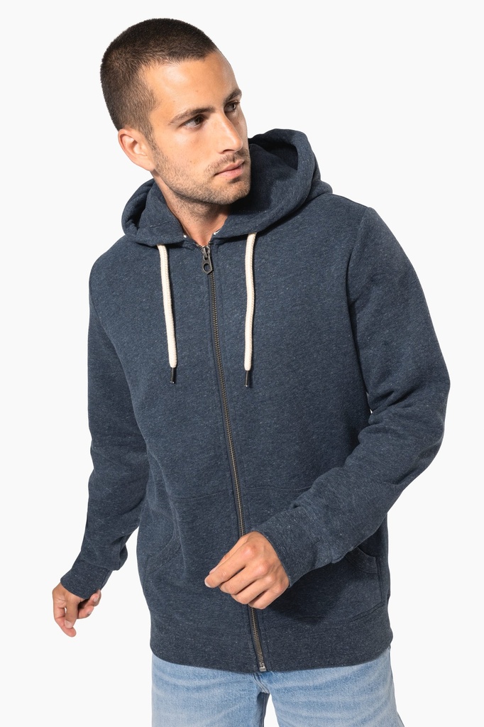 [KV2306-NightBlueHeather-S] KV2306 - Sweat-shirt vintage zippé à capuche homme - NightBlueHeather (S)