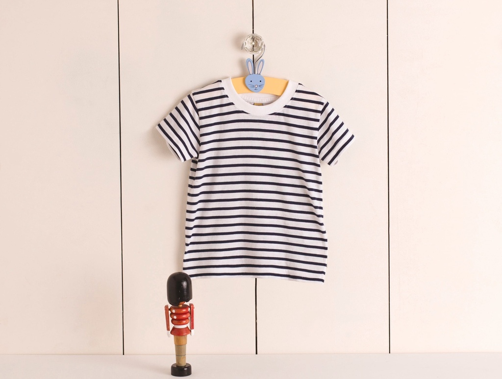 [LW027-White_OxfordNavy-0/6M] LW027 - T-shirt rayé manches courtes - White_OxfordNavy (0/6M)