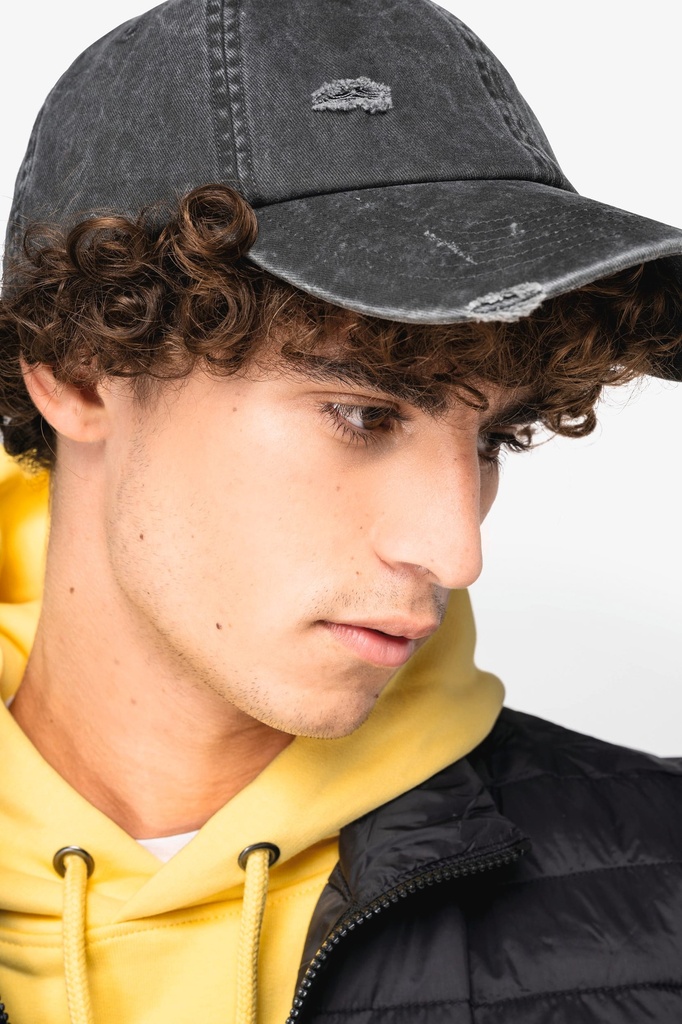 [NS026-Washedblack-OneSize] NS026 - Casquette écoresponsable effet déchiré unisexe - Washedblack