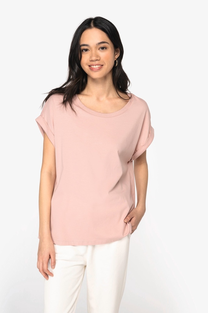 [NS309-Black-XS] NS309 - T-shirt écoresponsable manches à revers femme - Black (XS)