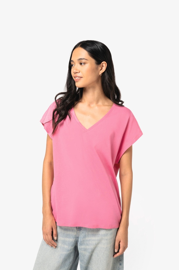 [NS312-Black-S] NS312 - T-shirt écoresponsable loose à col V femme - Black (S)