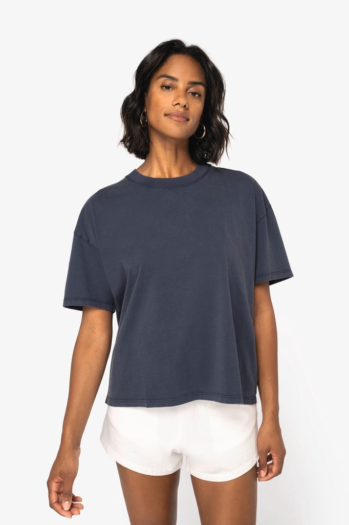 [NS327-WashedNavyBlue-S/M] NS327 - T-shirt écoresponsable oversize délavé femme - WashedNavyBlue (S/M)