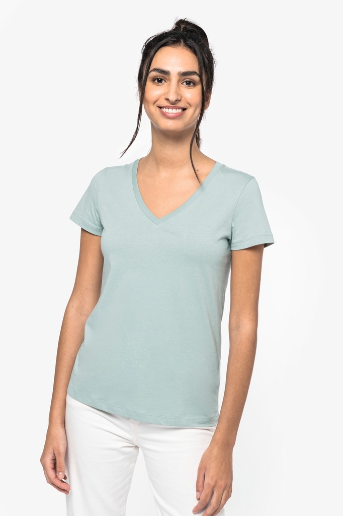 [NS334-Black-XS] NS334 - T-shirt écoresponsable col V femme - Black (XS)
