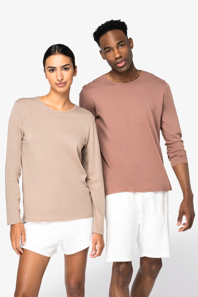 [NS336-WashedCreamCoffee-XS] NS336 - T-shirt écoresponsable délavé manches longues unisexe  - WashedCreamCoffee (XS)