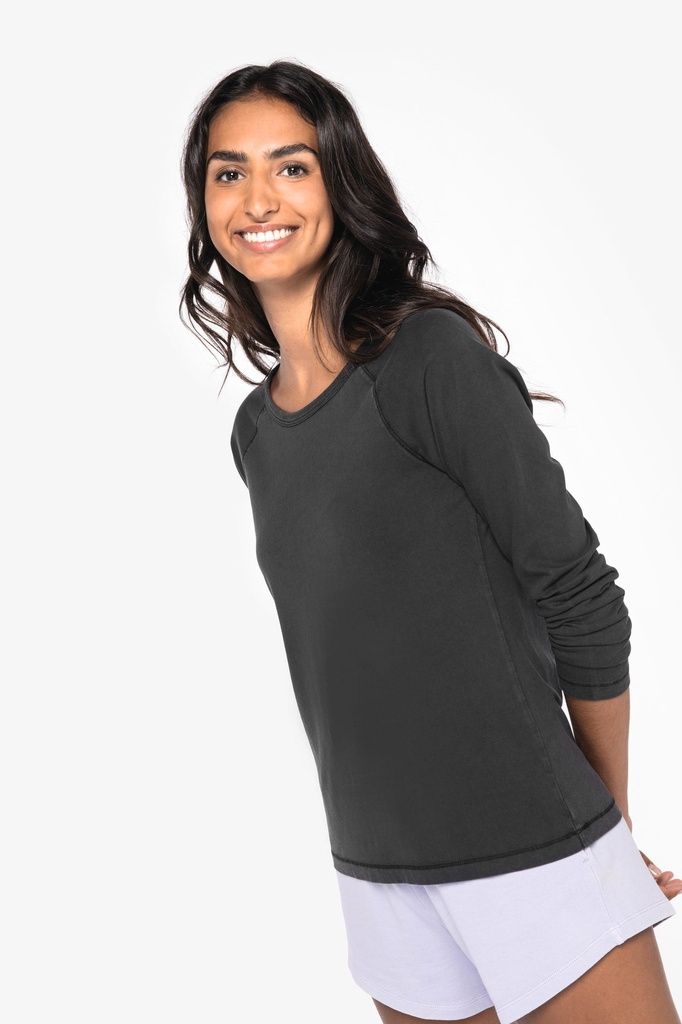 [NS339-WashedIvory-XS] NS339 - T-shirt écoresponsable raglan manches longues femme  - WashedIvory (XS)