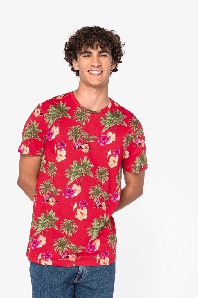 [NS350-IvoryFloralBlue-XS] NS350 - T-shirt écoresponsable imprimé tropical homme - IvoryFloralBlue (XS)