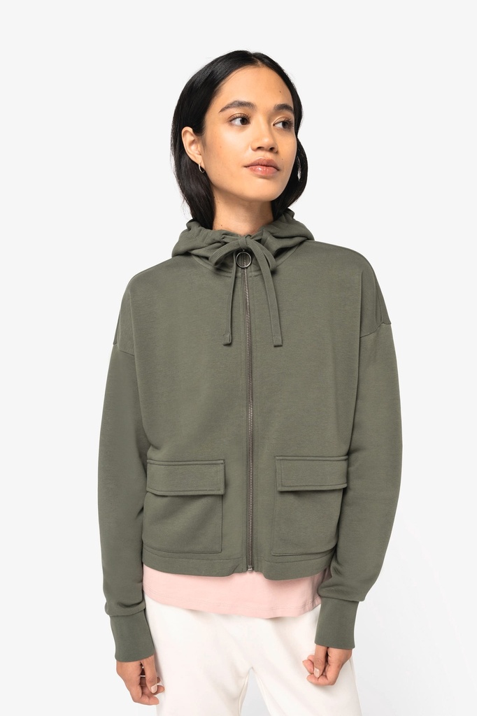 [NS409-Ivory-XS] NS409 - Sweat-shirt écoresponsable zippé à capuche French Terry femme - Ivory (XS)