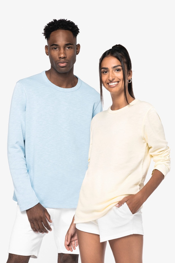 [NS418-WashedCreamCoffee-2XS] NS418 - Sweat-shirt écoresponsable à col rond délavé French Terry unisexe - WashedCreamCoffee (2XS)