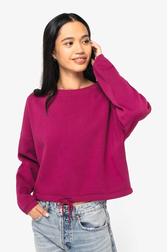 [NS429-Black-XS] NS429 - Sweat-shirt écoresponsable à col rond oversize crop femme - Black (XS)