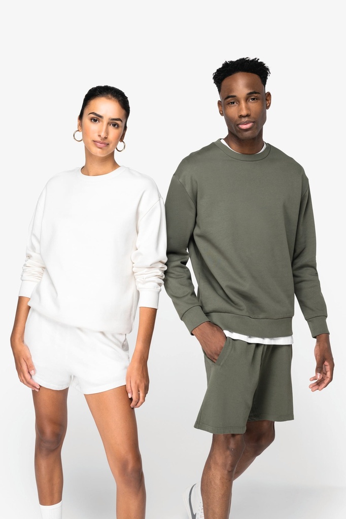 [NS435-Black-2XS] NS435 - Sweat-shirt écoresponsable à col rond à épaules tombantes molleton gratté unisexe - Black (2XS)