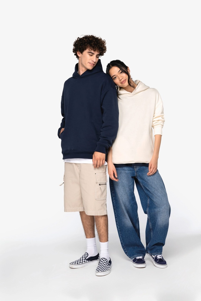 [NS441-Black-2XS] NS441 - Sweat-shirt écoresponsable à capuche oversize unisexe - Black (2XS)