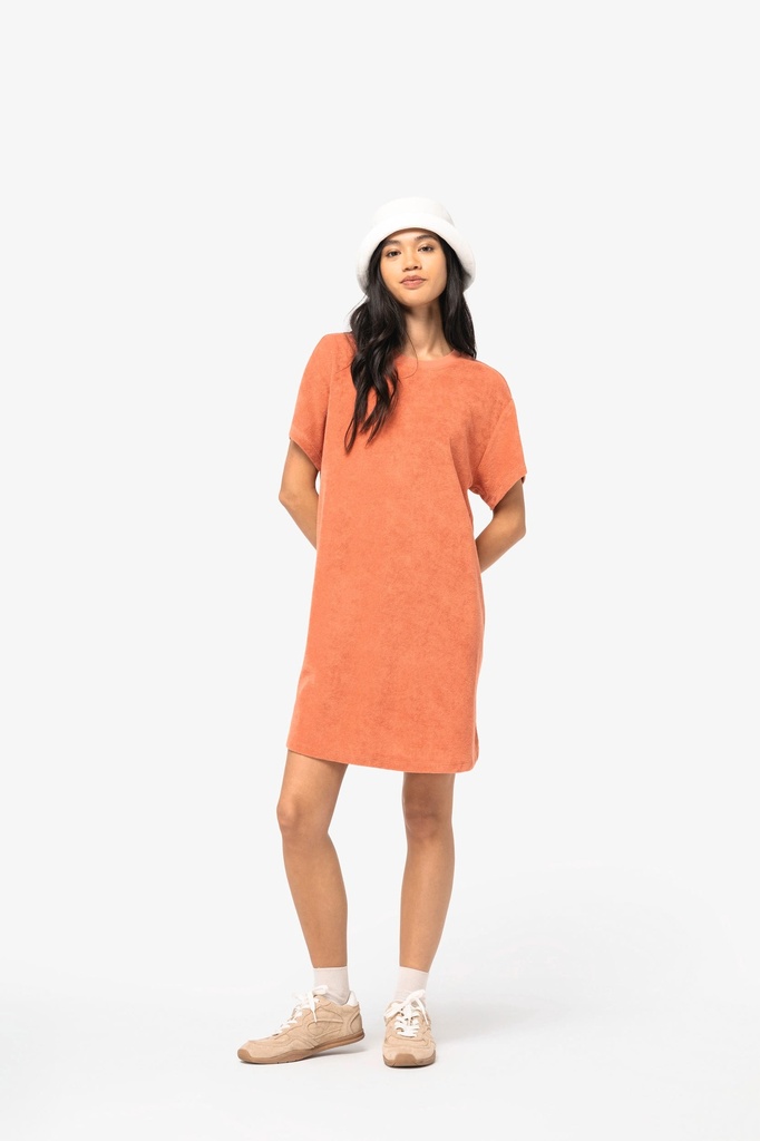 [NS5028-Ivory-XS] NS5028 - Robe t-shirt écoresponsable en éponge à épaules tombantes femme - Ivory (XS)