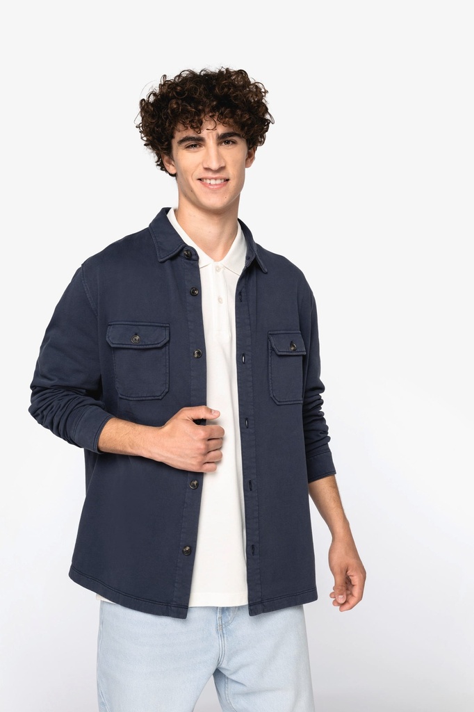 [NS521-WashedNavyBlue-S] NS521 - Surchemise écoresponsable délavée en molleton gratté homme - WashedNavyBlue (S)