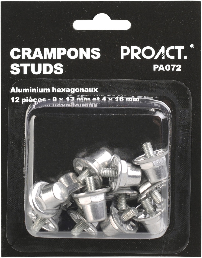 [PA072-Silver-8x13mm+4x16mm] PA072 - Boîte de 12 crampons alu hexagonaux - Silver