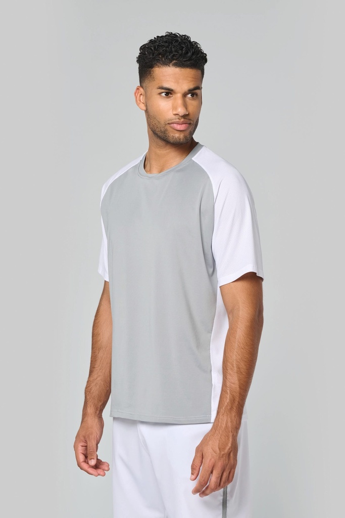 [PA4030-White_FineGrey-S] PA4030 - T-shirt de padel bicolore à manches raglan homme - White_FineGrey (S)