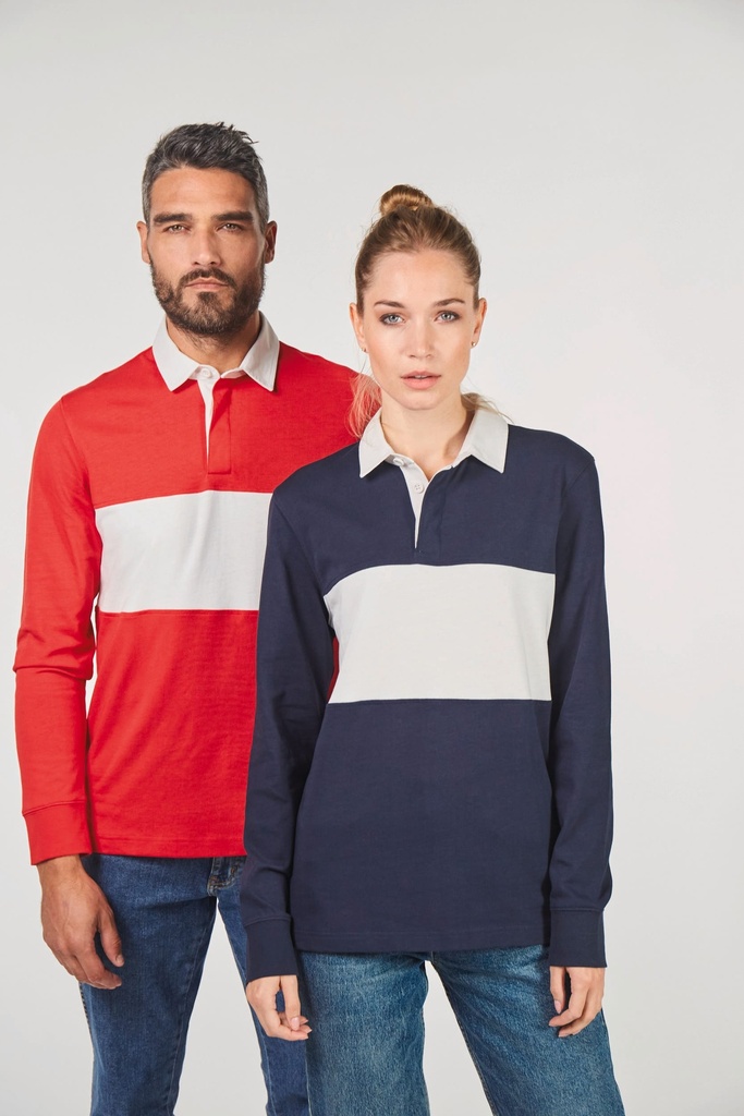[PA429-Black_SportyRed-XS] PA429 - Polo Rugby manches longues - Black_SportyRed (XS)