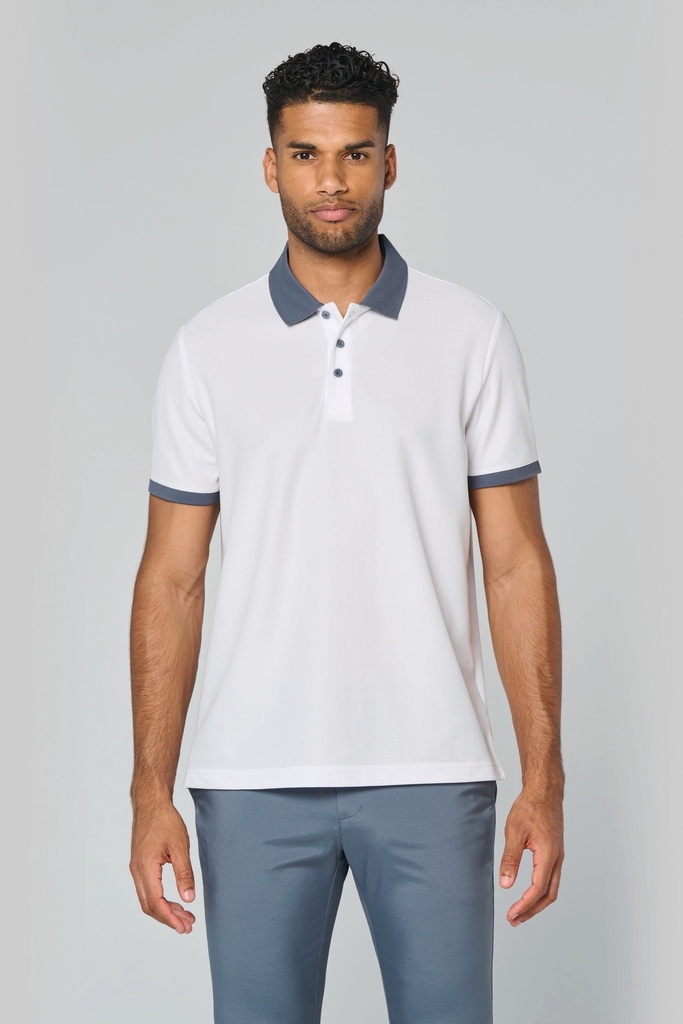 [PA489-White_SportyNavy-XS] PA489 - Polo piqué performance homme - White_SportyNavy (XS)