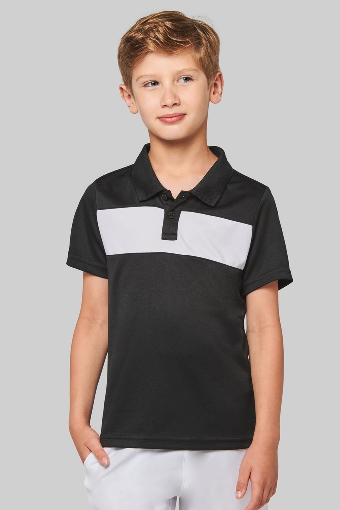 [PA494-White_Black-12/14ans] PA494 - Polo manches courtes enfant - White_Black (12/14 ANS)