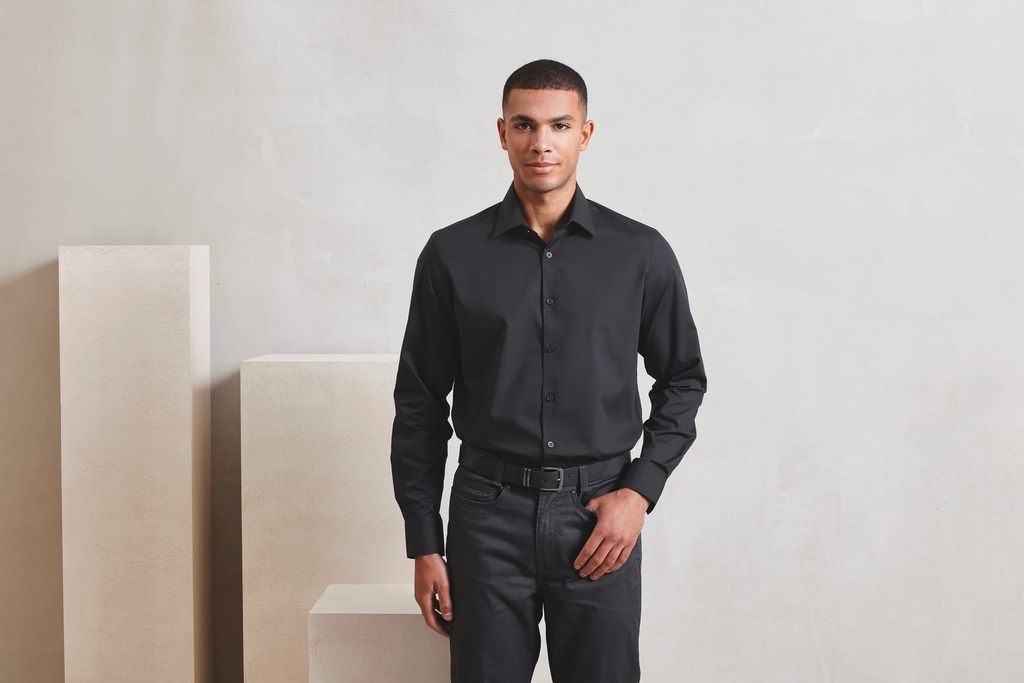 PR203 - Chemise popeline RECYCLIGHT à manches longues pour homme - Black