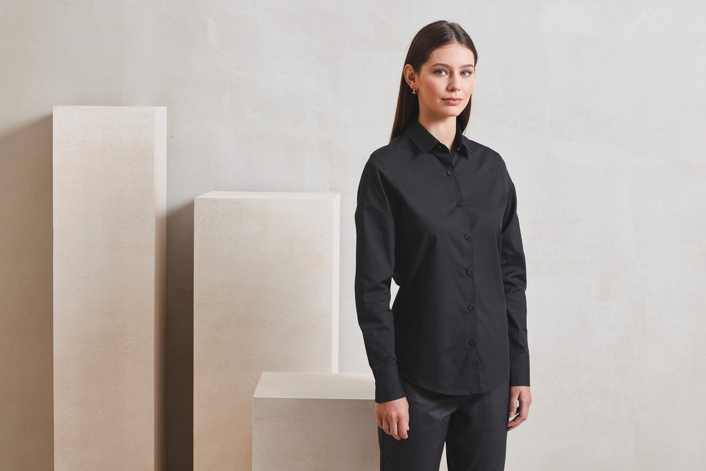 [PR303-Black-XS] PR303 - Chemise popeline RECYCLIGHT à manches longues pour femme - Black (XS)
