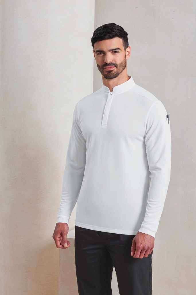 [PR647-White-XS] PR647 - Polo de cuisinier Coolchecker Essential à manches longues - White (XS)